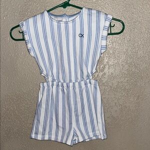 Calvin Klein Kids Blue and White Striped Romper